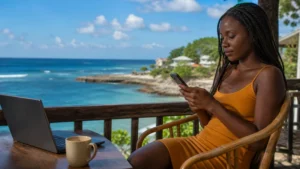 Traveller using a smartphone in the Dominican Republic for dominican republic digital nomad internet