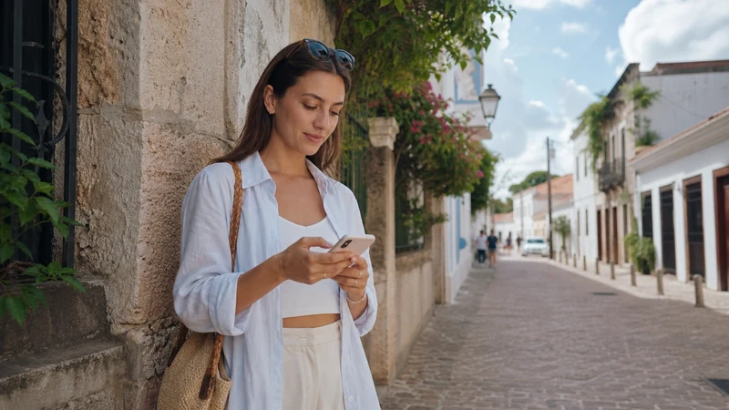 Traveller using a smartphone in the Dominican Republic for dominican republic esim iphone