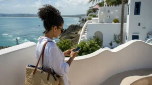 Traveller using a smartphone in the Dominican Republic for dominican republic long stay mobile internet