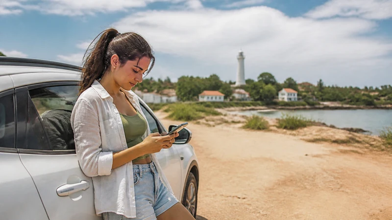 Traveller using a smartphone in the Dominican Republic for dominican republic offline maps road trip