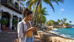 Traveller using a smartphone in the Dominican Republic for dominican republic short trip mobile data