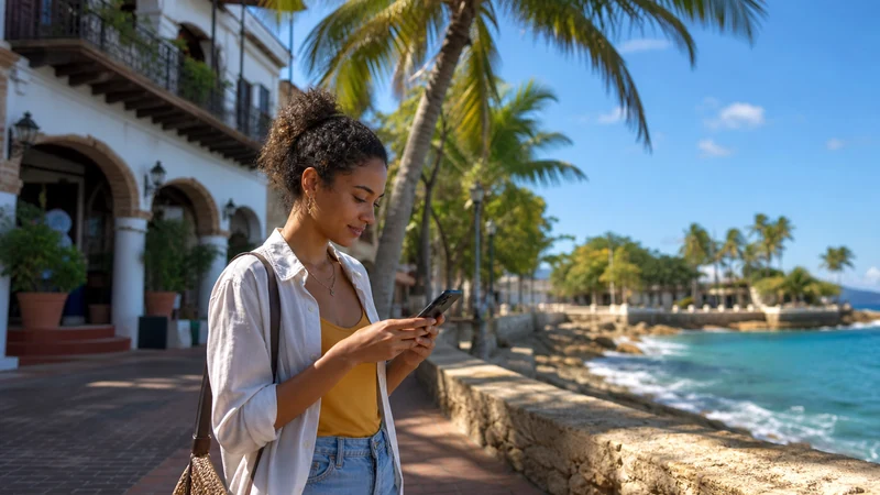 Traveller using a smartphone in the Dominican Republic for dominican republic short trip mobile data