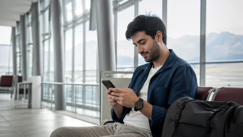 Traveller using a smartphone for dushanbe airport esim setup: arrival settings and troubleshooting