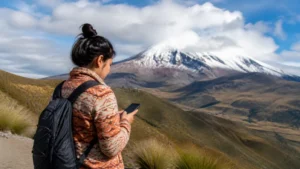 Traveller using a smartphone in Ecuador for ecuador andes mobile internet