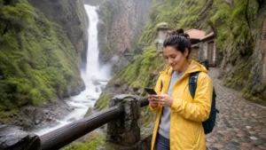 Traveller using a smartphone in Ecuador for ecuador business travel internet