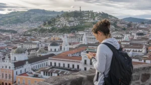 Traveller using a smartphone in Ecuador for ecuador digital nomad internet