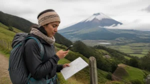 Traveller using a smartphone in Ecuador for ecuador emergency connectivity