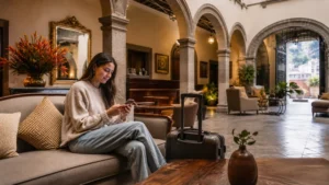 Traveller using a smartphone in Ecuador for ecuador esim dual sim