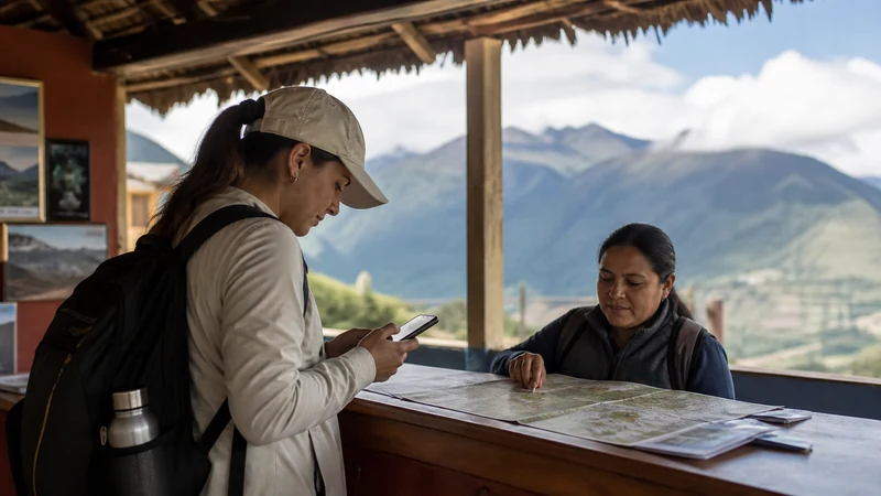 Traveller using a smartphone in Ecuador for ecuador esim for south america trip