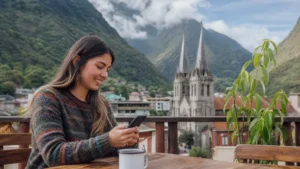 Traveller using a smartphone in Ecuador for ecuador esim hotspot
