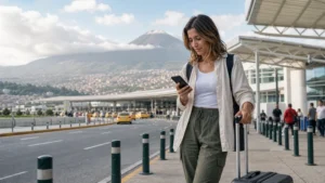 Traveller using a smartphone in Ecuador for ecuador esim iphone