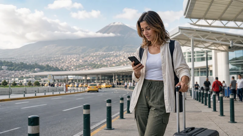 Traveller using a smartphone in Ecuador for ecuador esim iphone