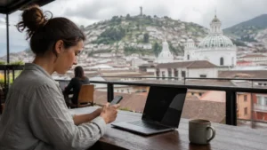 Traveller using a smartphone in Ecuador for ecuador family travel internet
