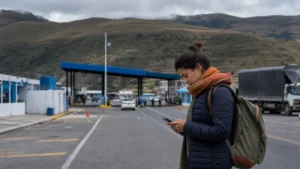 Traveller using a smartphone in Ecuador for ecuador peru border internet