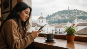 Traveller using a smartphone in Ecuador for ecuador short trip mobile data