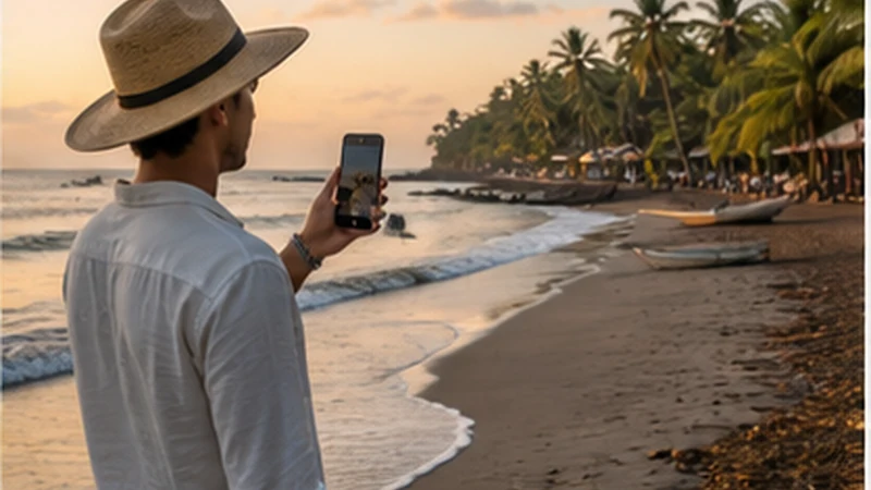 Traveller using a smartphone in El Salvador while researching mobile internet in el cuco