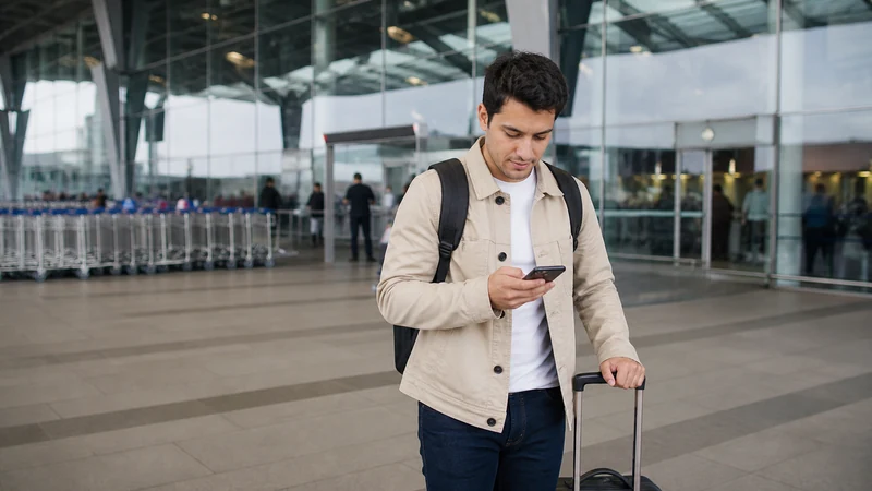 Traveller using a smartphone in Colombia for getting mobile data from el dorado airport to bogotá