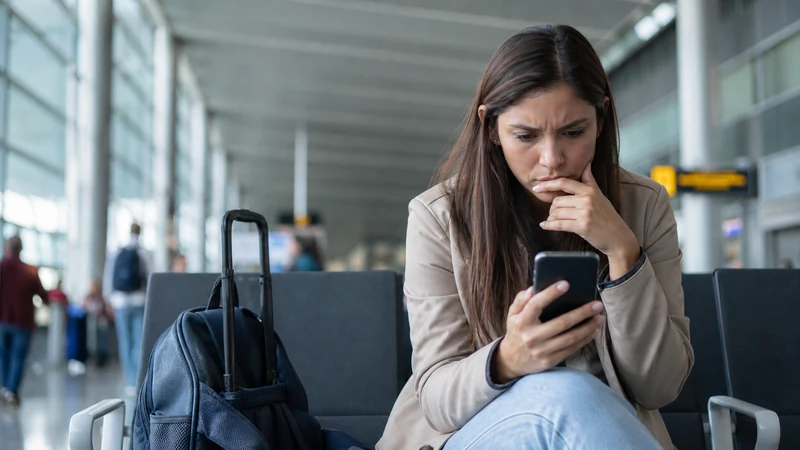 Traveller using a smartphone in Colombia for how to stay online during an el dorado connection
