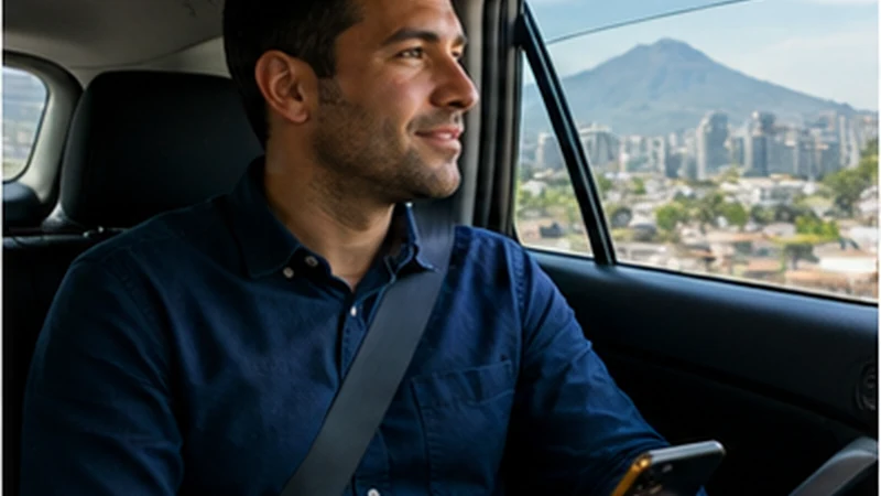 Traveller using a smartphone in El Salvador while researching mobile internet from the airport to san salvador