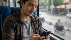 Traveller using a smartphone in El Salvador while researching backpacking el salvador: how to stay connected