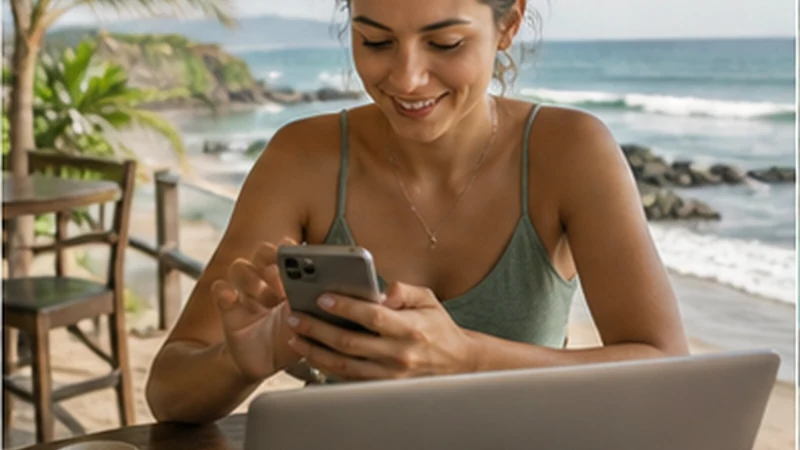Traveller using a smartphone in El Salvador while researching el salvador internet guide for digital nomads