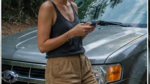 Traveller using a smartphone in El Salvador while researching offline maps and mobile data for an el salvador road trip