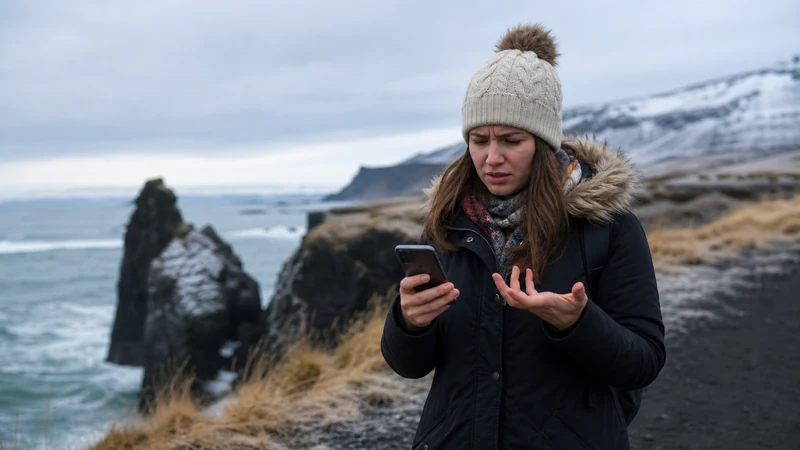 Traveller using a smartphone in Iceland