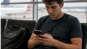 Traveller using a smartphone in Guatemala for esim vs airport wifi guatemala