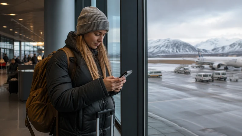 Traveller using a smartphone in Iceland