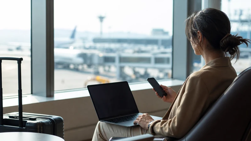 Traveller using a smartphone in a Kuwait setting related to kuwait esim or airport wi-fi: which is more useful?