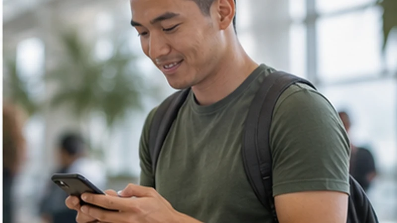 Traveller using a smartphone in Mauritius while researching mauritius esim vs airport wi-fi: which is more reliable?