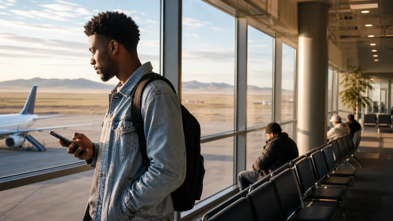 Traveller using a smartphone in Mongolia for esim vs airport wifi mongolia