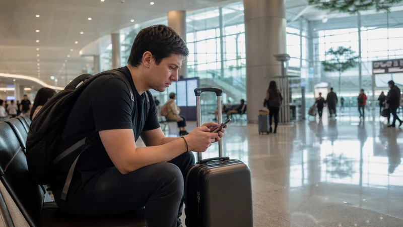 Traveller comparing eSIM data and airport Wi-Fi in South Korea