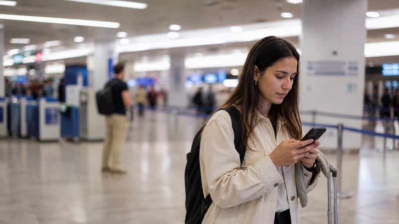 Traveller using a smartphone in Argentina for staying connected during your ezeiza airport transfer
