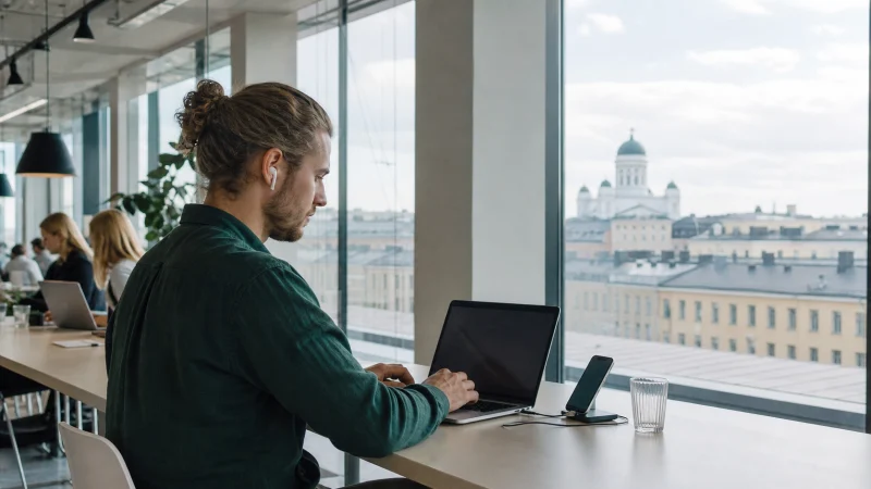 Illustrative Finland travel scene for Finland Internet Guide for Digital Nomads