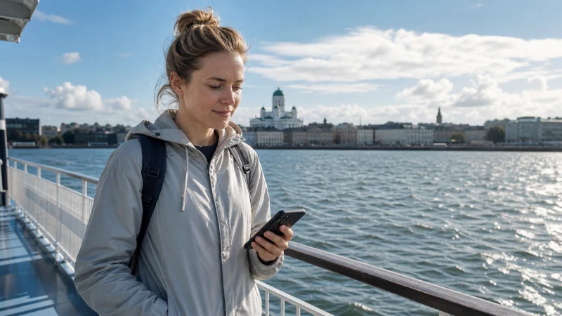 Illustrative Finland travel scene for Staying Connected on a Solo Trip to Finland