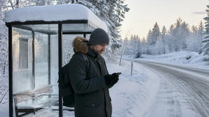 Illustrative Finland travel scene for Mobile Internet for Winter Travel in Finland