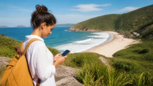 Traveller using a smartphone in Brazil for florianopolis mobile internet
