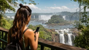 Traveller using a smartphone in Brazil for foz do iguacu mobile internet