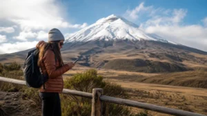 Traveller using a smartphone in Ecuador for galapagos mobile internet