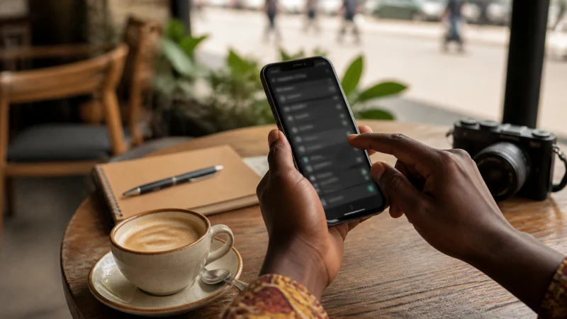 Hands adjusting eSIM settings on a smartphone in Ghana