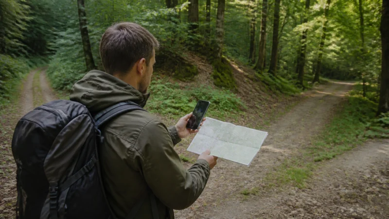 Traveller using a smartphone during a trip in Belgium
