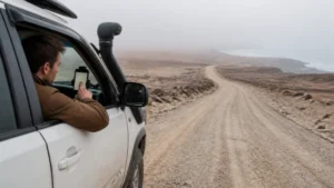 Traveller using a smartphone in Namibia while using Google Maps in Namibia
