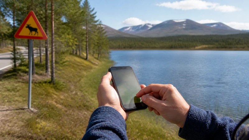 Traveller using a smartphone while preparing for using google maps in sweden without wasting data