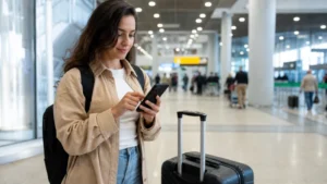 Traveller using a smartphone in Brazil for guarulhos airport esim setup