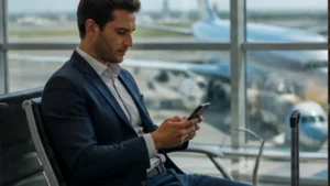 Traveller using a smartphone in Guatemala for guatemala business travel internet