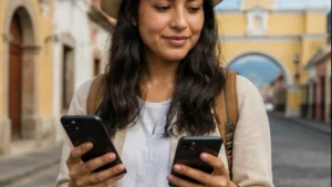 Traveller using a smartphone in Guatemala for guatemala esim dual sim