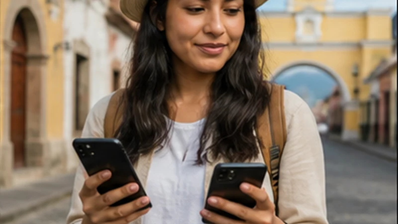 Traveller using a smartphone in Guatemala for guatemala esim dual sim