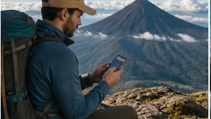Traveller using a smartphone in Guatemala for guatemala esim for volcano hiking