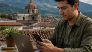 Traveller using a smartphone in Guatemala for guatemala esim hotspot
